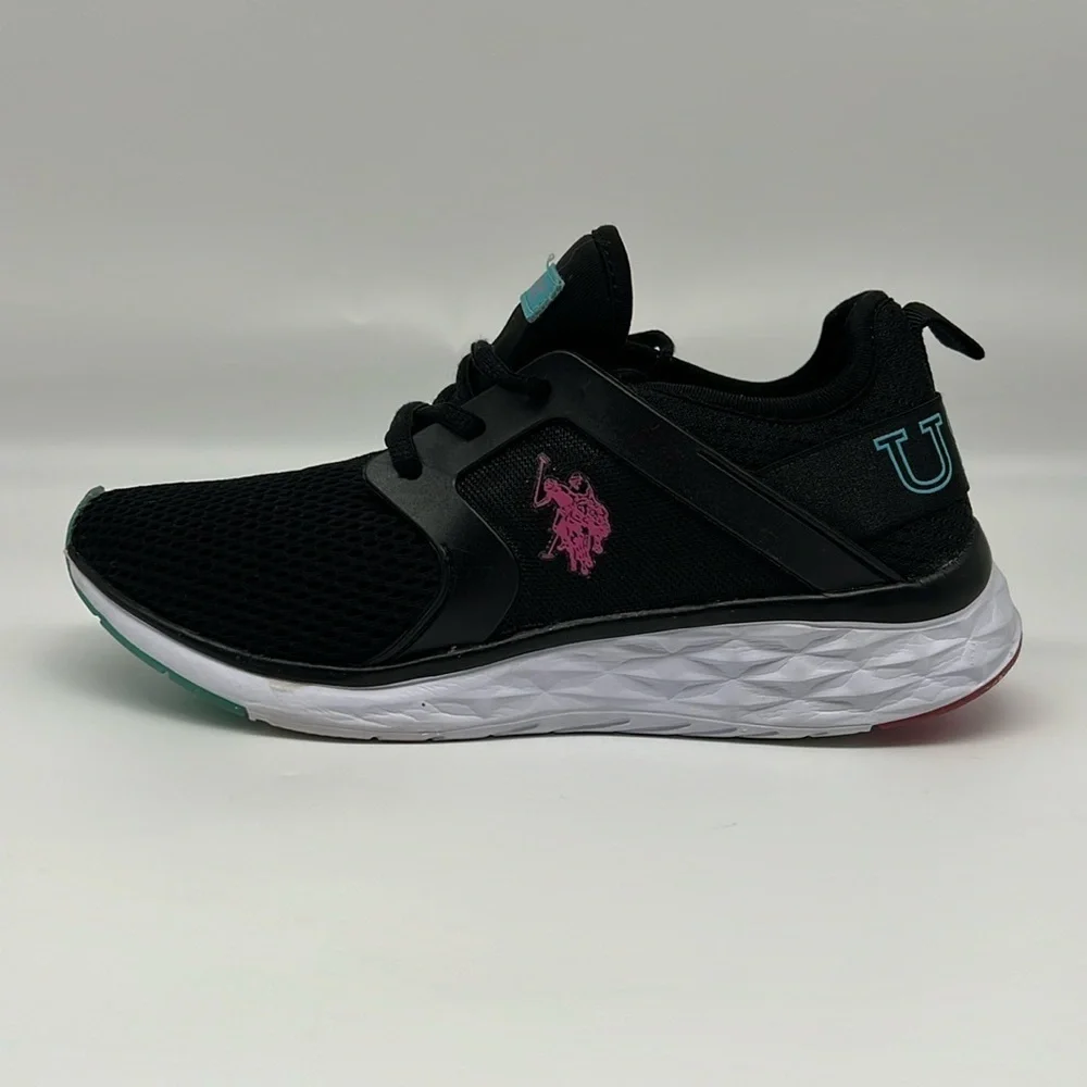US Polo Association NW8110 Morale -M Black Sneaker Pink Turquoise Accents size 6